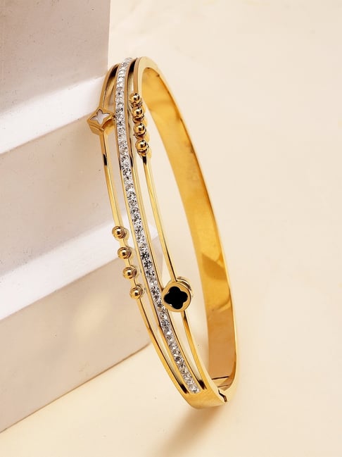 Karatcart Gold-Plated Gold Cubic Zirconia Studded Bangle-Style Bracelet For Women-picture-23