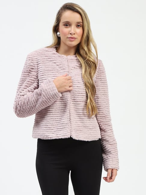 MADAME Mauve Polyester Solid Blazer-image-12