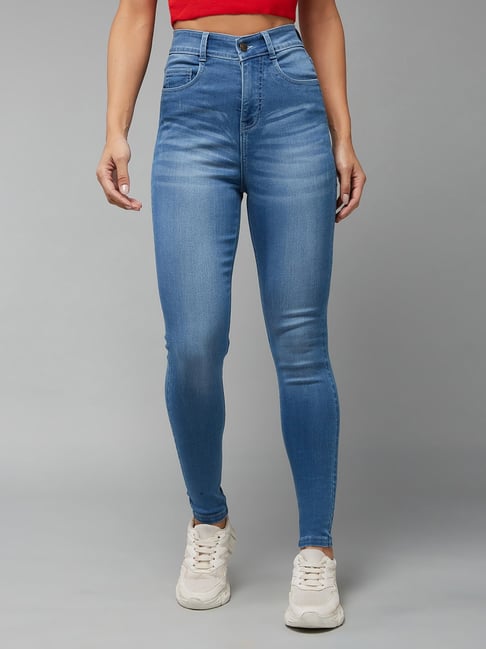 DOLCE CRUDO Blue Super Skinny Fit High Rise Stretchable Jeans-picture-11