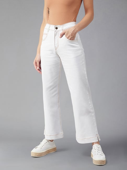 DOLCE CRUDO White Flared Fit Mid Rise Stretchable Jeans-picture-38