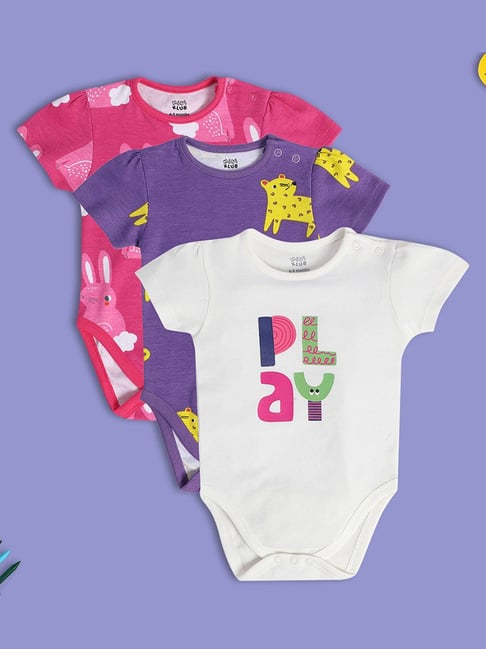 MINIKLUB Girls Multicolor Printed Bodysuit (Pack Of 3)