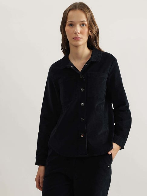 Elle Navy Cotton Plain Shirt-picture-44
