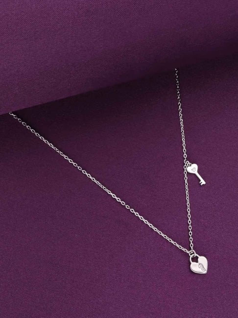 Kai Jewel Sterling Silver Heart Lock Key Necklace