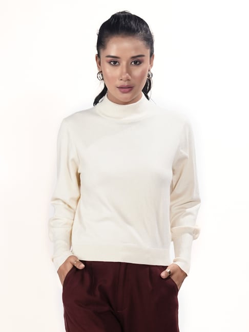 Zink London Off White Solid Sweater