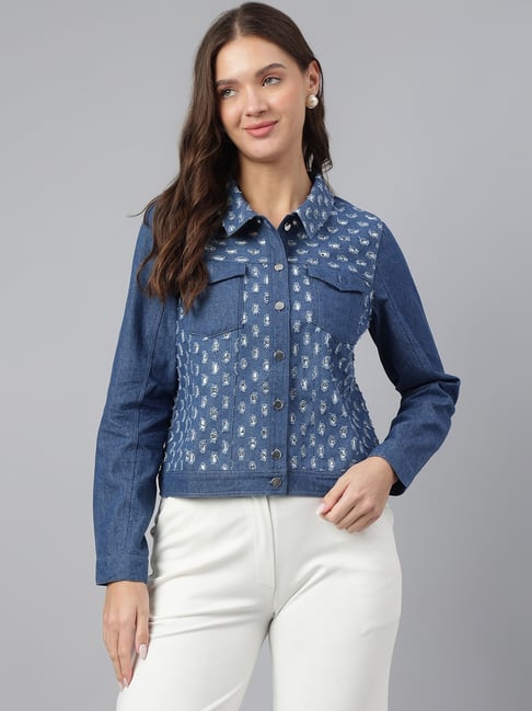 Latin Quarters Blue Self Design Casual Jacket-picture-41