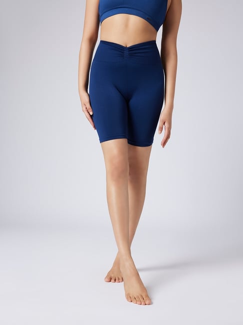 Feier Midnight Navy Blue Solid Illusion Bike Shorts