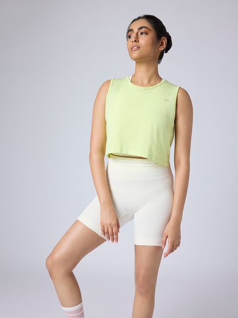 Feier Lime Green Solid Boxy Mesh Tank