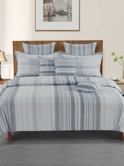 Swayam Blue Cotton Blend Abstract Double Bed Sheets Pillow