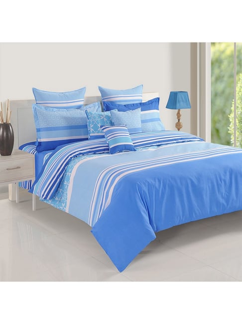 Swayam Blue Cotton Geometric Double Bed Sheets 2 Pillow Covers-picture-35