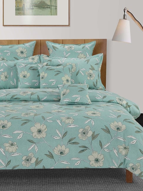 Swayam Blue Cotton Blend Floral Double Bed Sheets Pillow Covers - Main Image