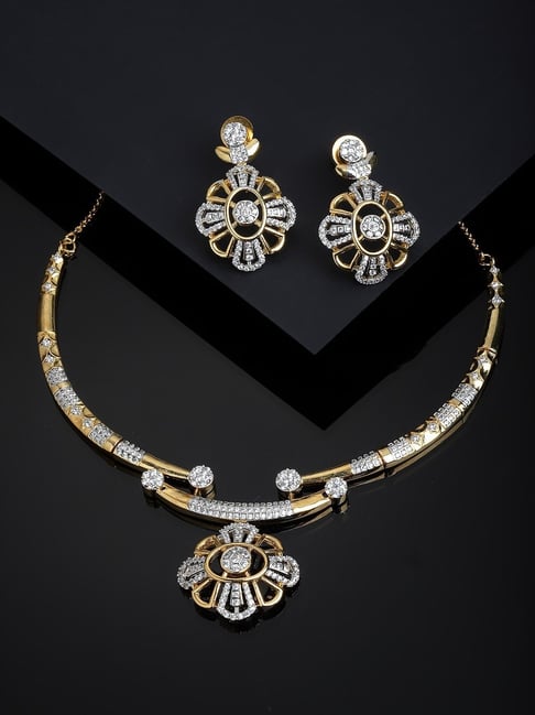 Panash Gold Plated & White CZ Stone Studded Jewellery Set
