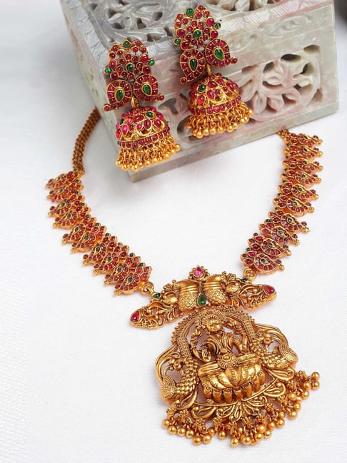 Buy Panash Gold Plated Stone Studded Temple Jewellery Set Online