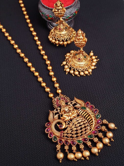 Panash Gold Plated & Stone Studded Temple Jewellery Set