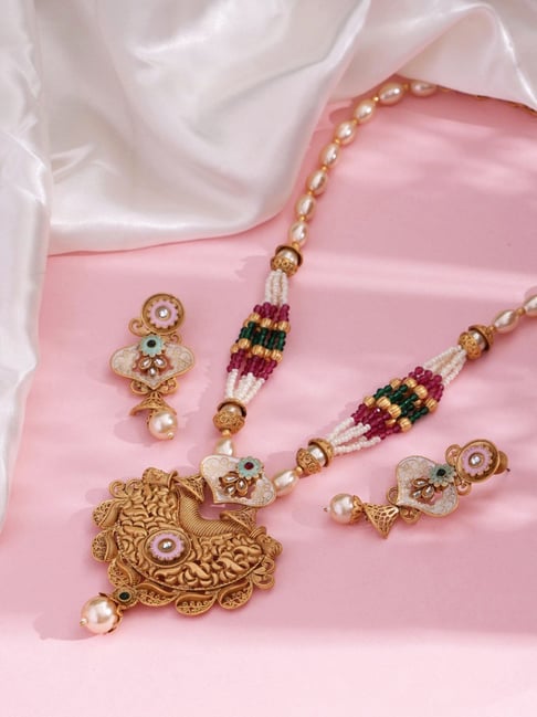 Panash Gold Plated Stone Studded & Beaded Jewellery Set-picture-15