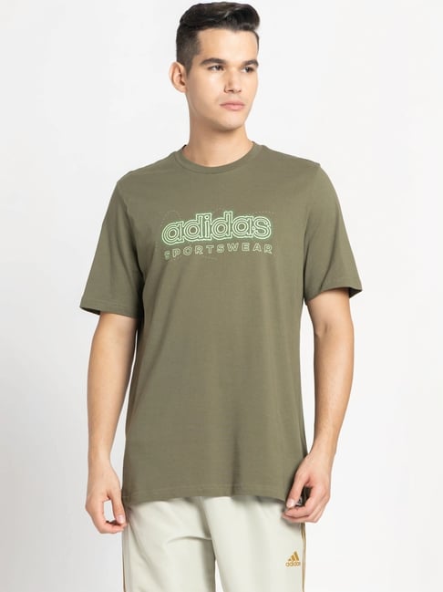 Buy Adidas Green Cotton Regular Fit Printed Sports T-Shirt for