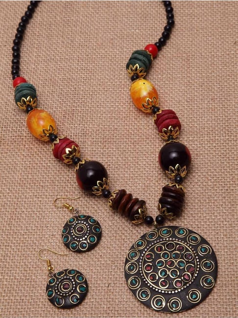 Panash Copper Plated Black & Green Beaded Jewellery Set-picture-40