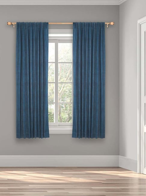 Fabindia Home Standalone Blue Cotton Hand Woven Curtain 9 Feet-image-10