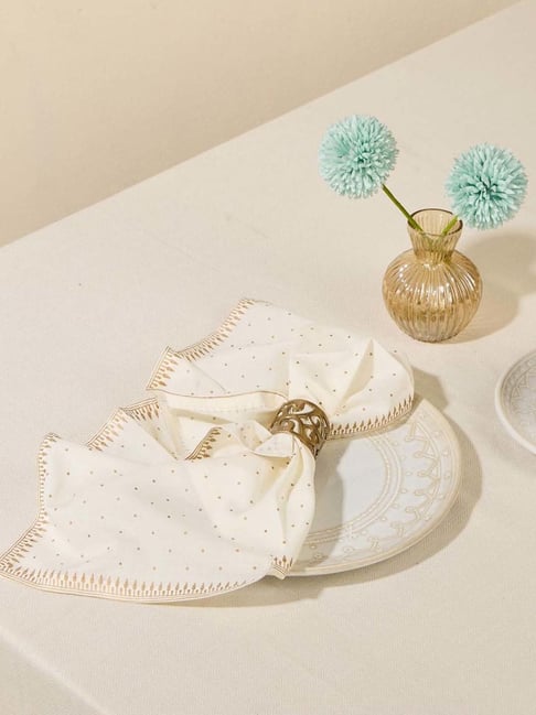 Fabindia Home Luxe Off White Cotton 180 TC Embroidered Napkins - Set of 6