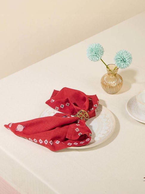 Fabindia Home Ahava Red Cotton 116 TC Embroidered Napkins - Set of 6
