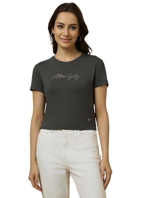 Allen Solly Grey Logo Pattern T-Shirt