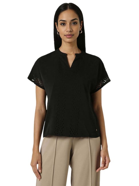 Van Heusen Black Plain Tops