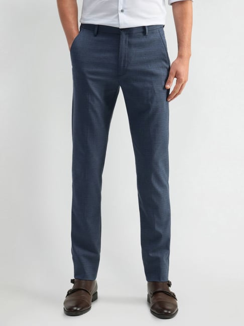 Arrow New York Navy Slim Fit Checks Trousers-picture-26