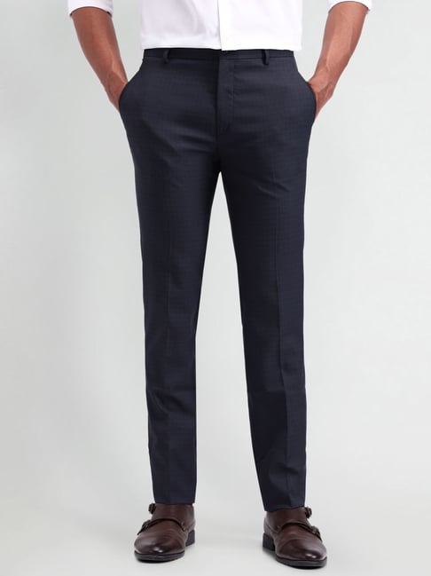Arrow New York Navy Slim Fit Texture Trousers-picture-44