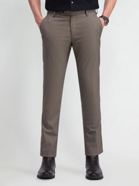 Arrow Medium Brown Slim Fit Self Pattern Trousers-picture-36