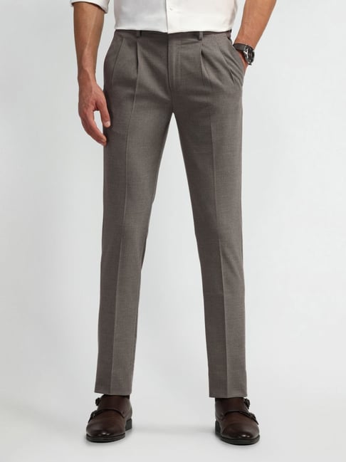 Arrow Light Brown Slim Fit Self Pattern Trousers-picture-37