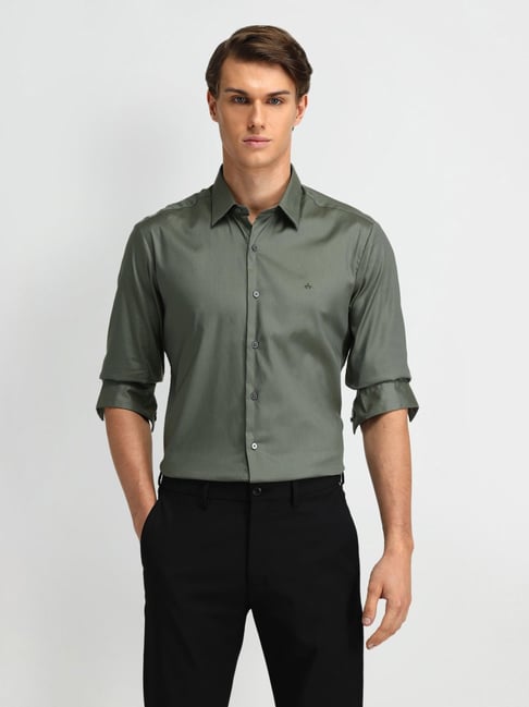 Arrow New York Olive Cotton Slim Fit Shirt