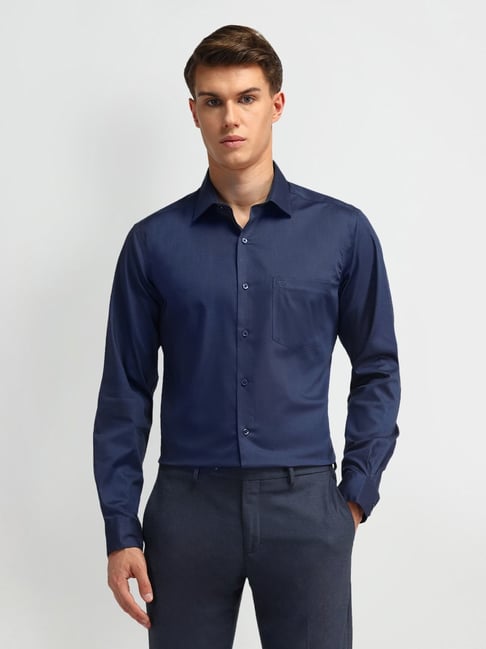 Arrow Dark Blue Cotton Regular Fit Printed Shirt-picture-40