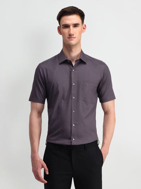 Arrow Dark Purple Cotton Regular Fit Printed Shirt