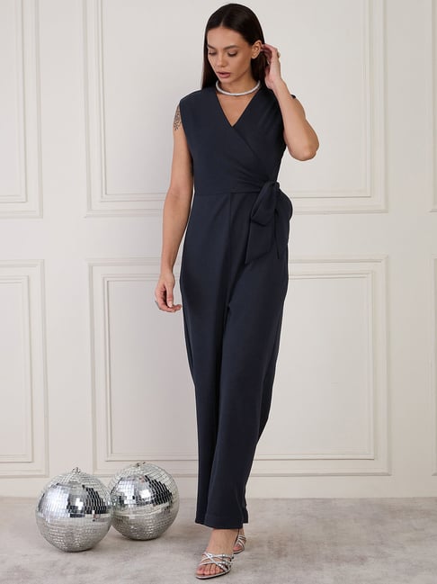 Magre Blue Ragular fit Solid Jumpsuit