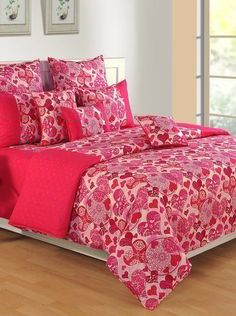 Swayam Pink Cotton Abstract Double Bed Sheets Pillow Covers