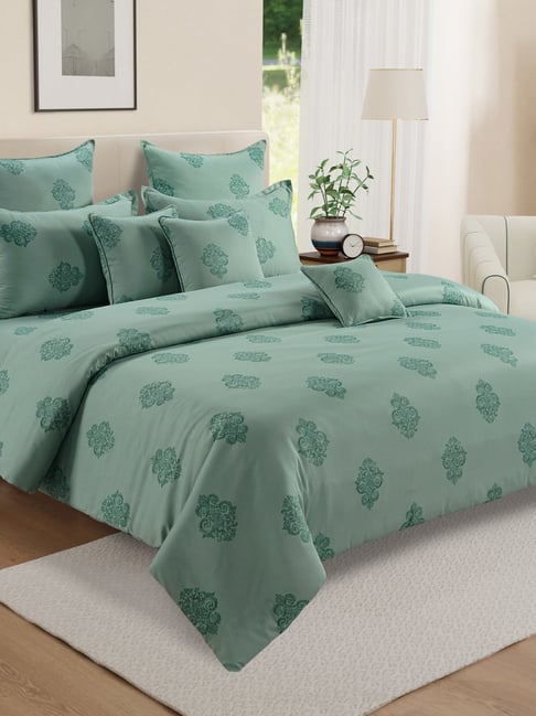 Swayam Green Cotton Motif Double Bed Sheets Pillow Covers