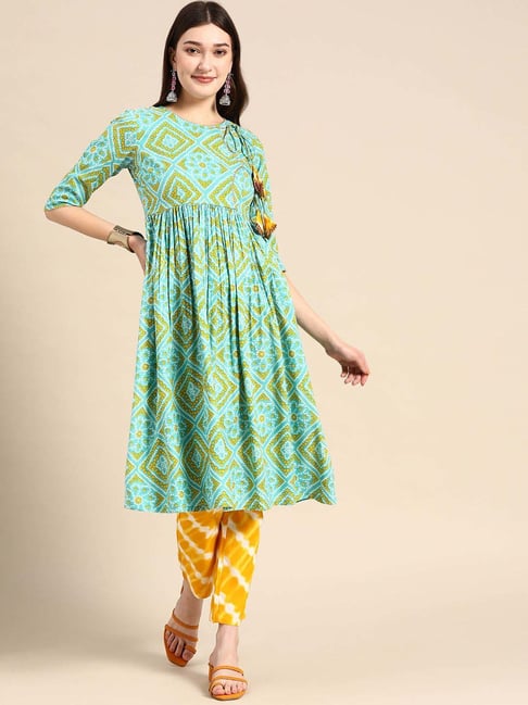 Mabish By Sonal Jain Green Printed Kurta Pant Set