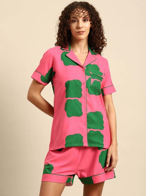 Mabish By Sonal Jain Pink & Green Printed Shirt Short Set-picture-46