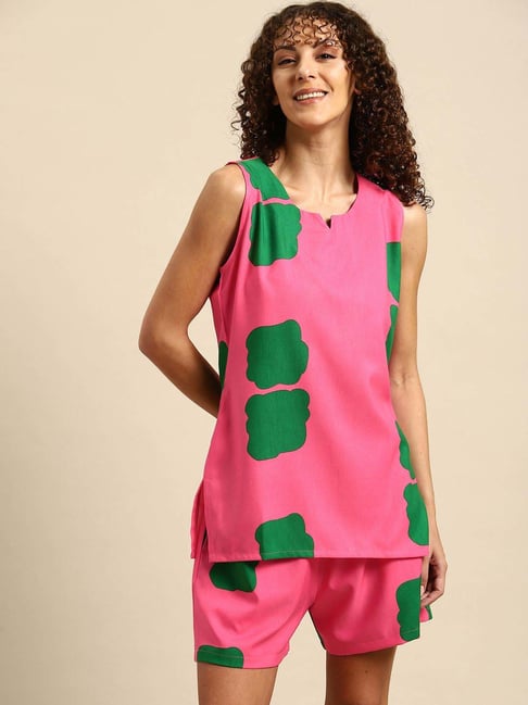 Mabish By Sonal Jain Pink & Green Printed Top Short Set-picture-31