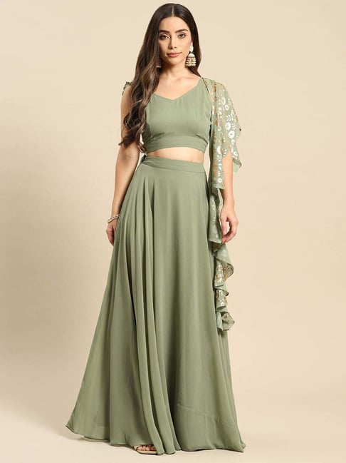 Buy Mabish Green Plain Crop Top Skirt Set for Women Online Tata CLiQ
