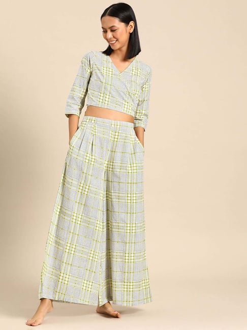 Mabish Multicolored Printed Crop Top Palazzo Set