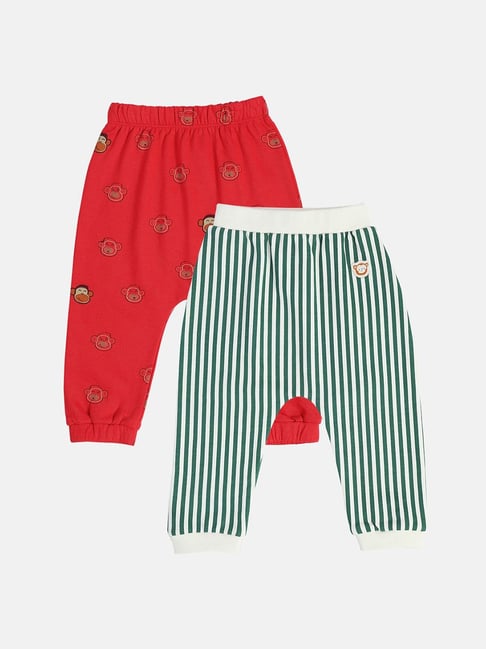 MINIKLUB Boys Red Green Printed Pants (Pack Of 2)