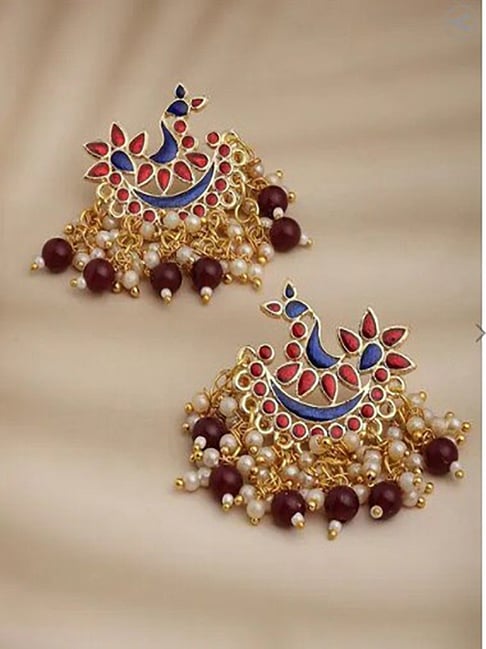 Panash Gold Plated & Pink Crescent Shaped Drop Earrings-picture-35