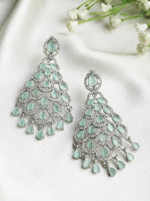 Panash Silver Plated Kundan Studded Tear Shaped Dangler Earrings-picture-17