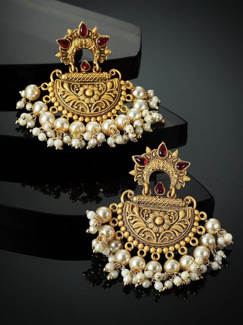 Panash Gold Plated Classic Pearl Studded Chand Bali Earrings