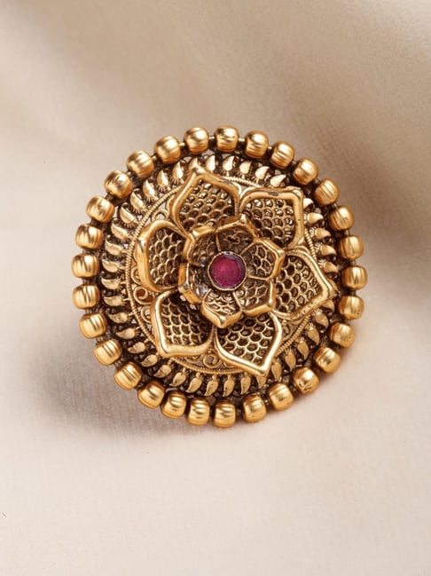 Panash Gold Plated Purple Stone Studded Handcrafted Floral Finger Ring