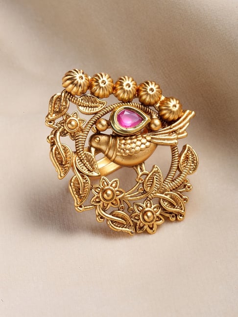 Panash Gold Plated Pink Stone Studded Finger Ring