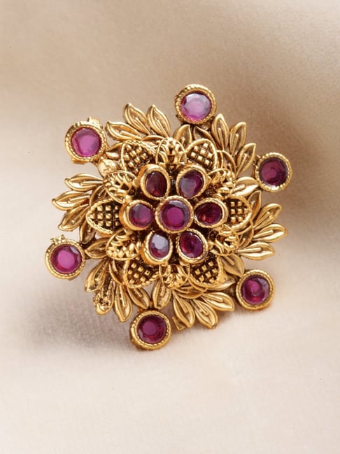 Panash Gold Plated & Toned Pink Artificial Stones Studded Ring-picture-21