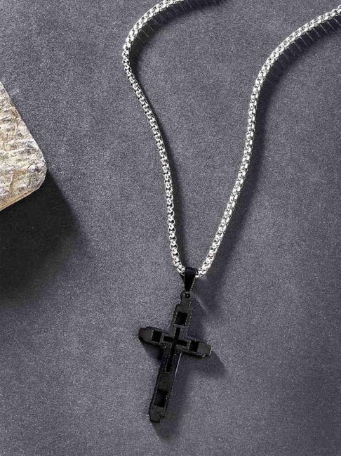 Black Stainless Steel Black Metal Cross Necklace Stainless Steel