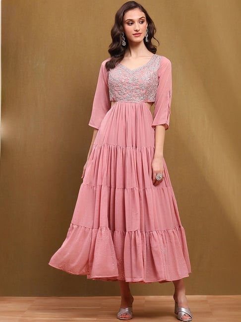 strapless open back dress Lily Pink Heart Embellished Maxi Dress – Rose & Nancy