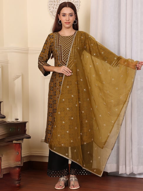 W Mustard Embroidered Dupatta-picture-42